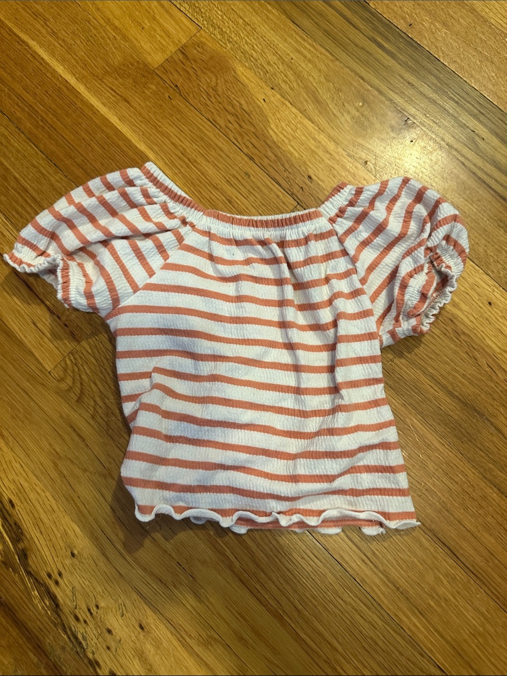 Girls White & Coral Striped Top